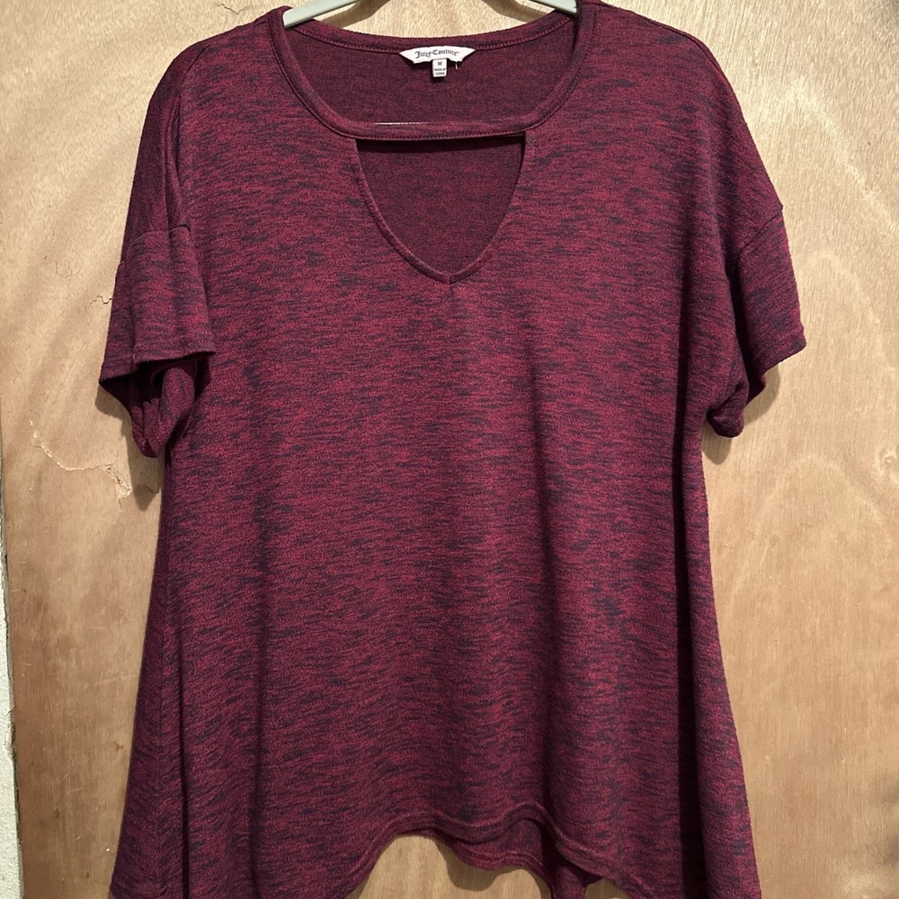Juicy Couture Women's M Heather Red Keyhole Tunic Short Sleeve Stretch Top